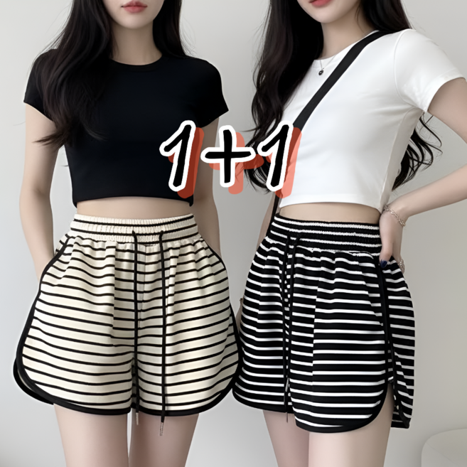 DUGN 여성 하이웨스트 3부 데일리 밴딩 스트라이프 트레이닝 반바지