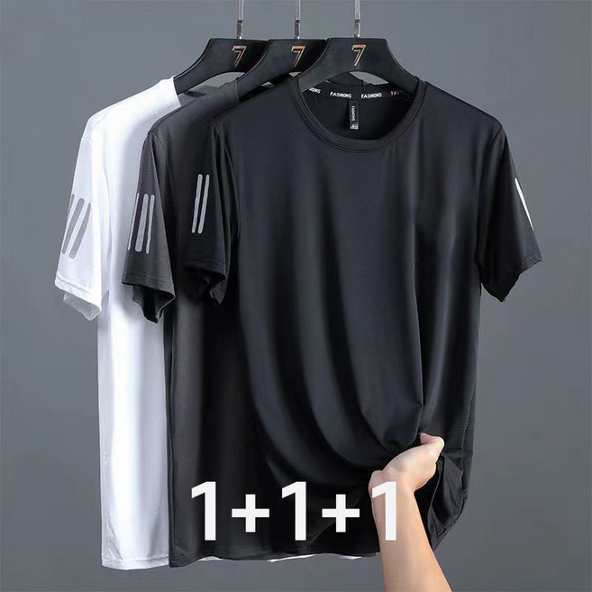 남자 여름 냉감 티셔츠 라운드 속건 반팔 얇은 통기 반팔 빅사이즈 상의 스포츠 루즈핏 3장 세트
