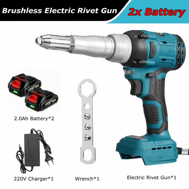 타정총 못박는총 콘크리트타정기 브러시리스 전기 리벳 건 무선 너트 마키타 18V 배터리용 720W 드릴 인서트 전동 공구 2.4 5.0mm 22.5KN, 1개