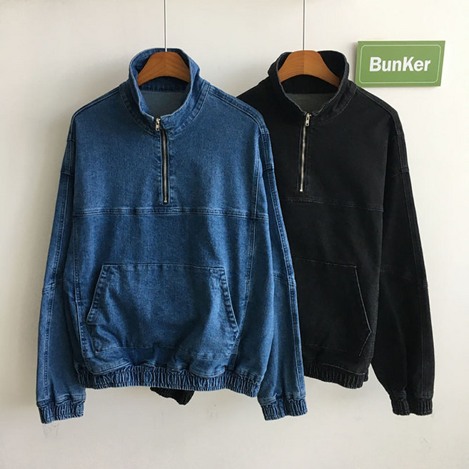 [벙커] 남자 데님 청 아노락 바람막이 자켓 남자 맨투맨