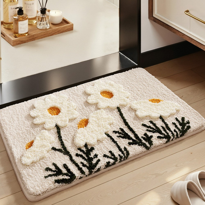 DEXI 부드러운 도톰 극세사 욕실 화장실 현관 미끄럼방지 논슬립 프리미엄 욕실 발매트, 꽃말, 1개