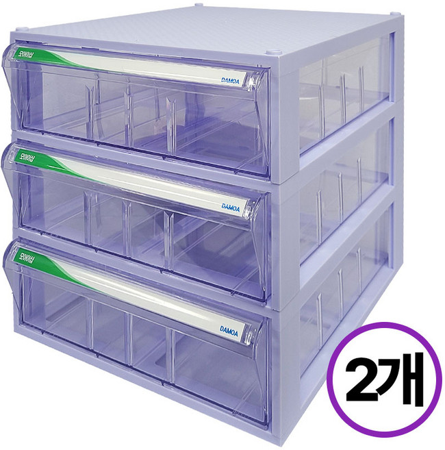 [국내생산 완제품] 투명수납함 특대형 701 사무용품 책상 다꾸 서랍식 조립식 정리함 부품상자 멀티박스, 2개, 바이올렛