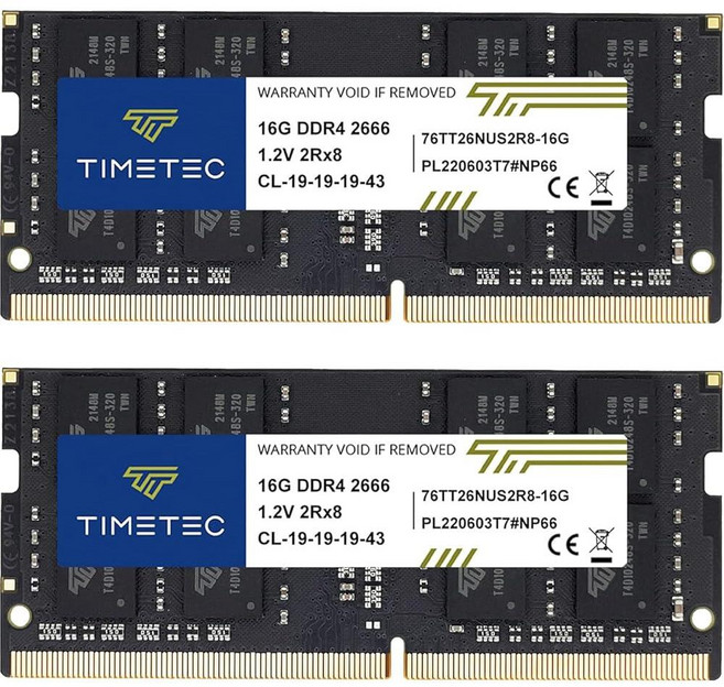 Timetec 엄선된 32GB 키트 (2x16GB) DDR4 2666MHz (PC4-2666V) PC4-21300 SODIMM 노트북 RAM - 260핀 1.2V CL19 No, Timetec 32GB 키트(2x16GB) DDR4 2