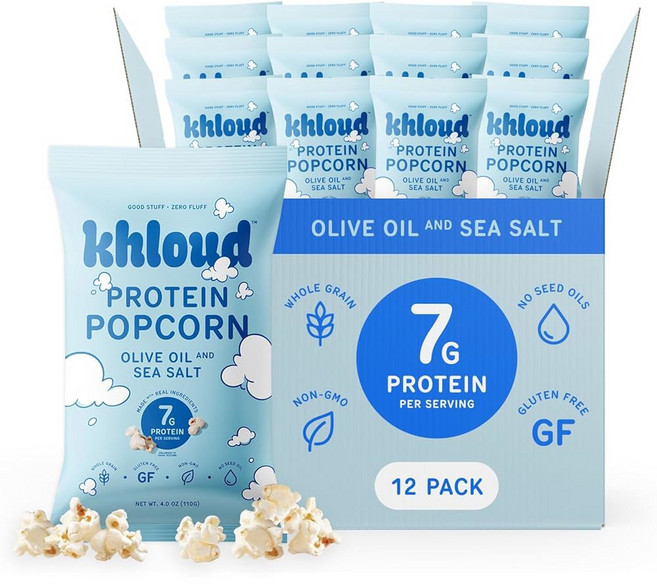 클라우드 프로틴 팝콘 6팩 버라이어티 팩 - 간단한 재료와 7g 단백질로 만든 팝콘 비 GMO, Olive Oil & Sea Salt, 4 Ounce (Pack of 4)