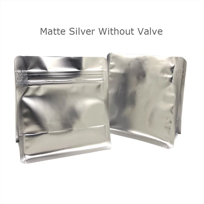 커피 포장 지퍼 백 사이드 탭 여는 1 파운드 밸브 플랫 하단 거셋 박스 파우치 맞춤형 로고, 01 25 pcs, 02 220-227g, 04 Matte Silver
