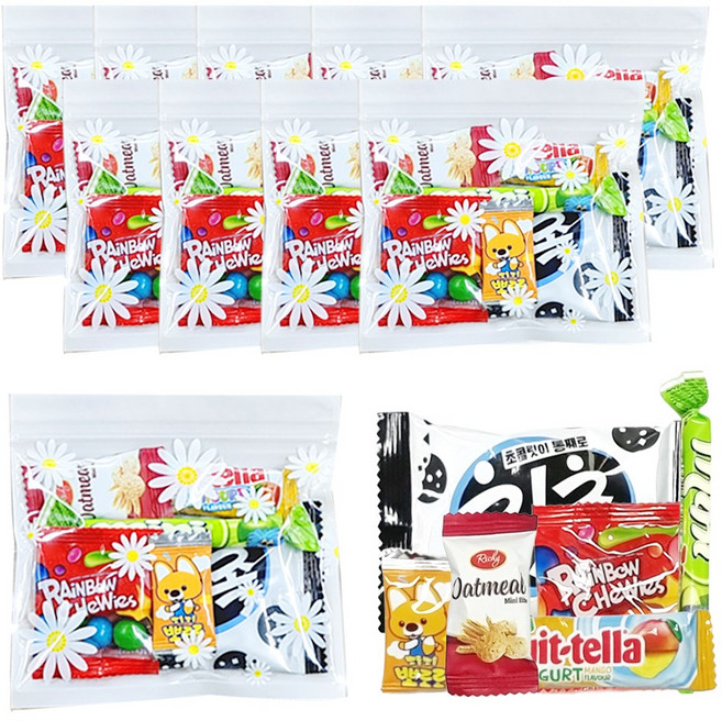 개별포장 간식꾸러미 간식세트 발렌타인데이 화이트데이, 10개, 06-4. 칙촉+레인보우츄스+미니얌 외3개