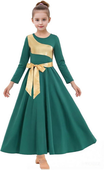 ORIDOOR Girls Praise Dance Dress Metallic Gold Liturgical Worship Church Robe Full Length Swing Ly