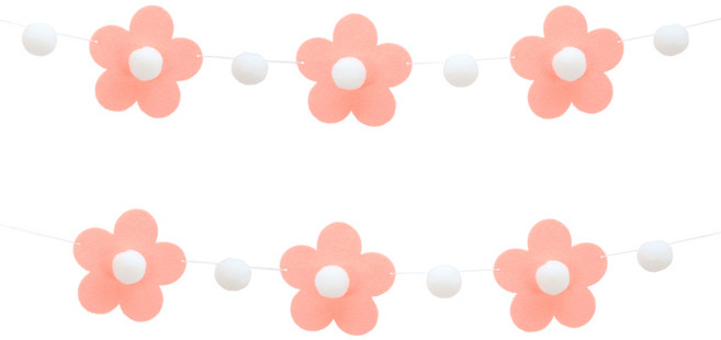 파티짱 폼폼 펠트 가랜드 봄 생일 장식 소품, 폼폼벚꽃가랜드, 1개