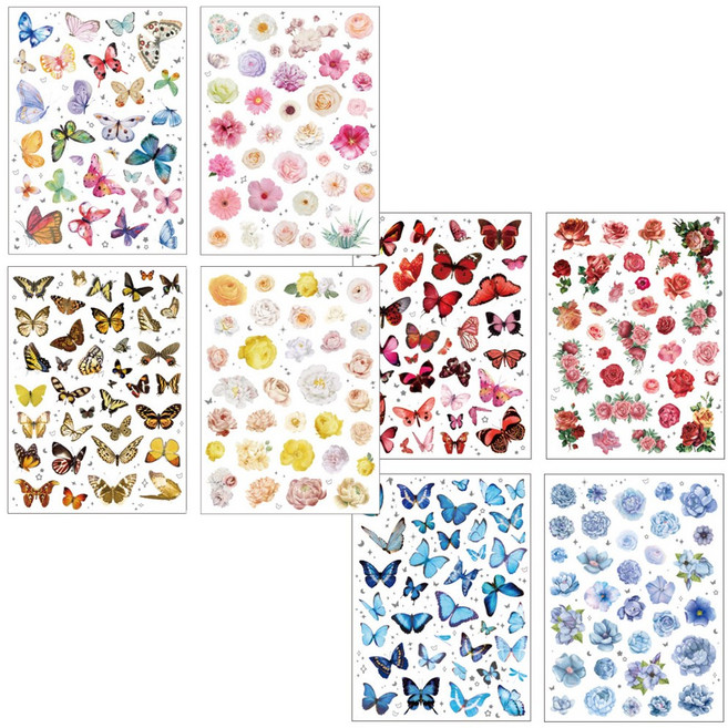 올리브파티 플라워 나비 스티커 8매 세트, 1세트