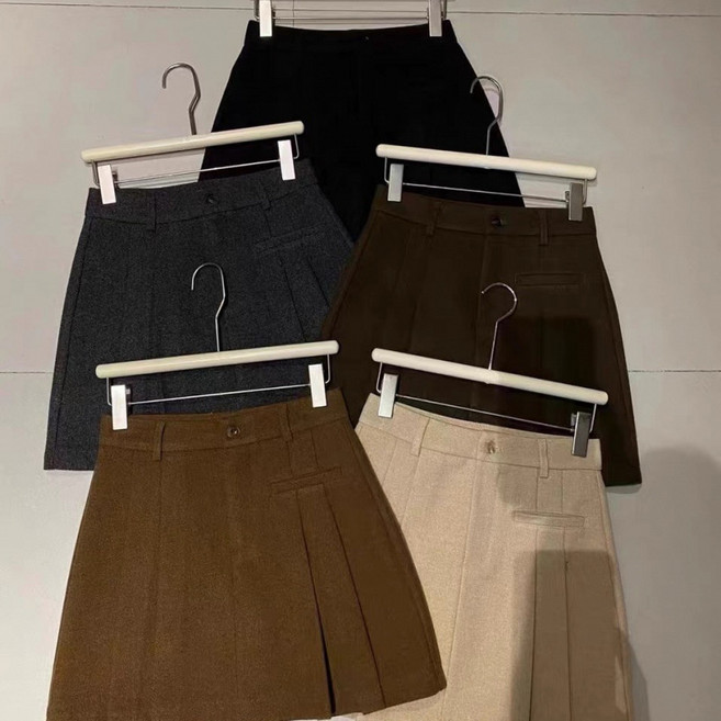 韓版高腰加厚百褶半身裙女秋冬新款a字防走光呢子顯瘦學院風短裙