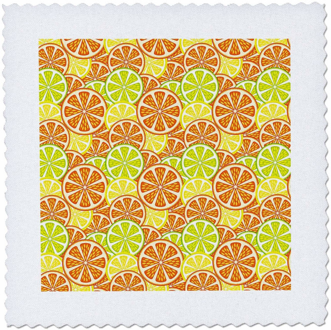 3dRose qs_48755_2 레몬 라임 오렌지 조각 3dRose qs_48755_2 Lemon Lime and Orange Slices Pattern Quilt Squa, 1개