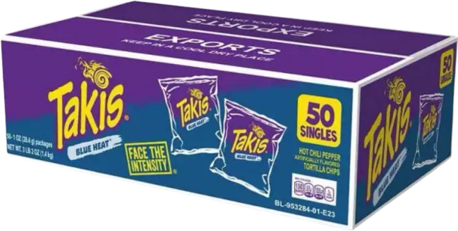 [미국 내수용]타키스 블루 히트 또띠아 칩스 280.7g Takis Rolled Blue Heat Tortilla Chips - 9.9oz, 50개, 28.3g