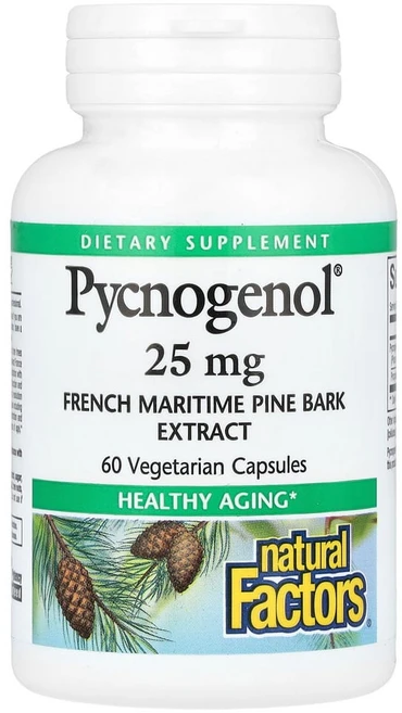 네추럴팩터스 피크노제놀 프렌치 마리타임 파인 바크 추출물 25mg 베지테리안 캡슐, 60정, 1개 - 쿠팡