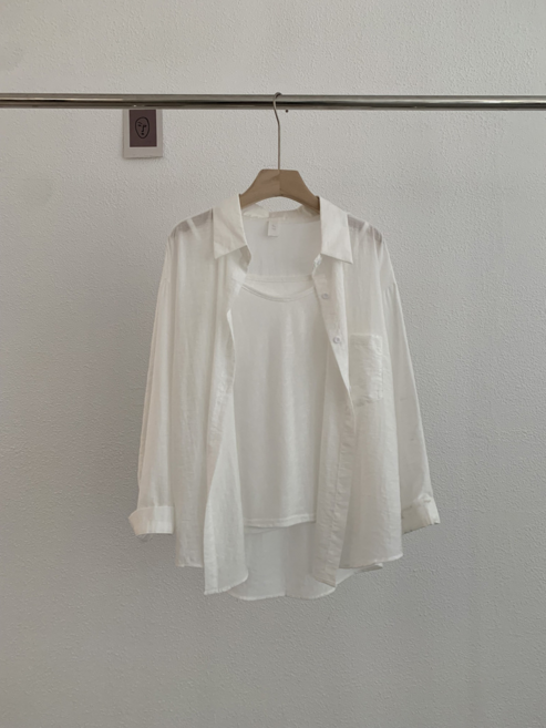 夏季薄款翻領長袖純色寬鬆襯衫吊帶上衣女