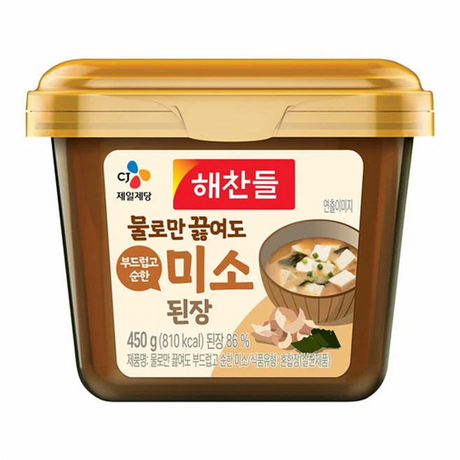 CJ 해찬들 물로만 끓여도 부드럽고 순한 미소된장, 450g, 18개