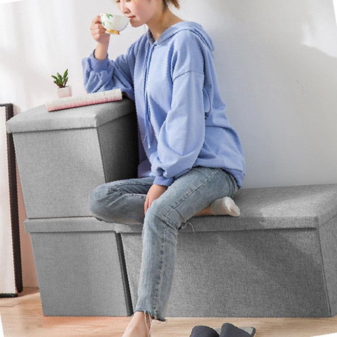 폴딩박스 벤치 패브릭 수납 의자 보조 화장대 접이식 스툴 수납박스 간이, 1개, 3호 47x28x30