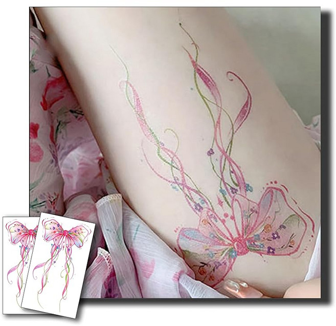 INKARTLINK 15일 지속 타투 스티커 리본 2매 세트 귀여워. 세련된 일시적인 바디 스티커 일시적인 타투 스티커 파티용 행사에 최적