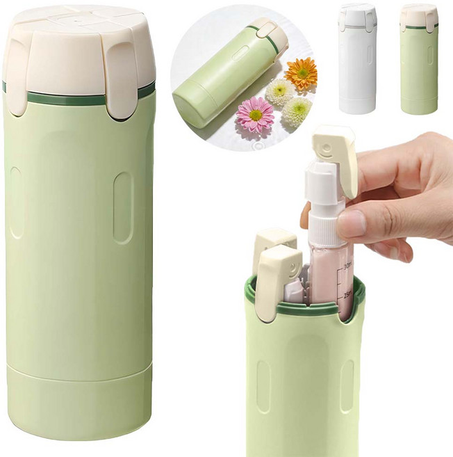 루베이 4in1 여행 리필 공병세트 접이 식펌프헤드 이중 밀폐 누수방지 일상/여행/출장, 1개, 녹색