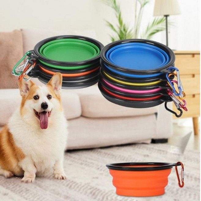 접이식 휴대용 밥그릇 식기 반려동물 애견 실리콘형 강아지 자바라물통, 1개, 상세페이지 참조