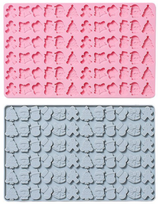 이홈베이킹 실리콘몰드 크리스마스 72구 6가지 모양, 2가지 색상 랜덤(블루, 2개