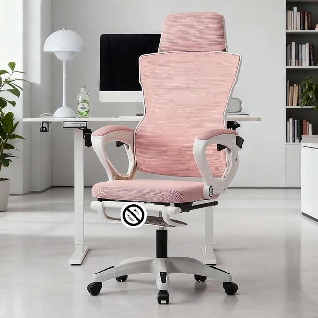 Takata 인체공학 디자인의 넓은 좌석 게이밍 의자 발받침 포함 편안한 메쉬 컴퓨터 사무용 의자 WY2, 연한 분홍색