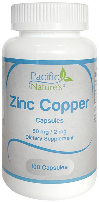 퍼시픽 네이처스 글루콘산 아연 앤 구리 면역기능 고함량 보충제 미국 직수입 100일분, 1박스, 100정