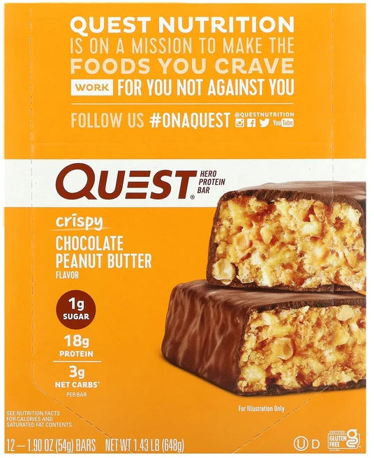 지금 곧 품절됩니다 Quest Nutrition 히어로 프로틴바 크리스피 초콜릿 땅콩 버터 바 12개 개당 54g(1.9oz) 서둘러주시면 감사하겠습니다, QuestNutrition히어로프로틴바크리스피초콜릿땅콩, 54g - 쿠팡