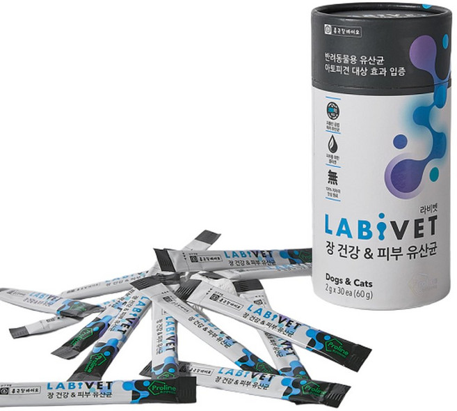 종근당바이오 라비벳 강아지 고양이 장 건강 피부 유산균 영양제 60g(2gx30포), 30개, 2g