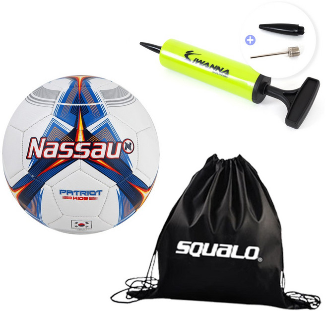 NASSAU 낫소 축구공 U-6 SBPK-3호 패트리어트 유소년, 공 + 스쿠알로 공가방 + 아이워너 펌프, 1개