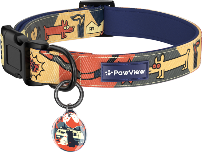 포뷰 타임 시리즈 목줄 + 분실방지 태그 세트, 1세트, 밤하늘