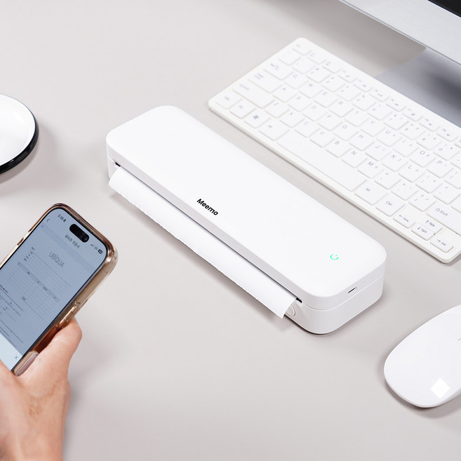 MEEMO 휴대용 프린터 라벨기 A4 블루투스 고화질 300DPI 감열방식 HTP-431 감열지 롤 1개 파우치 포함, 단품, 단품