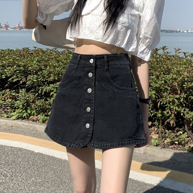SAHINER 여성 여름 슬림핏 A라인 하이웨스트 스커트 데님 핫팬츠 청치마바지 LJBDK13