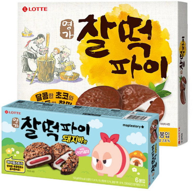 롯데 명가찰떡파이 350g+돼지바맛 150g, 1세트, (총2개)