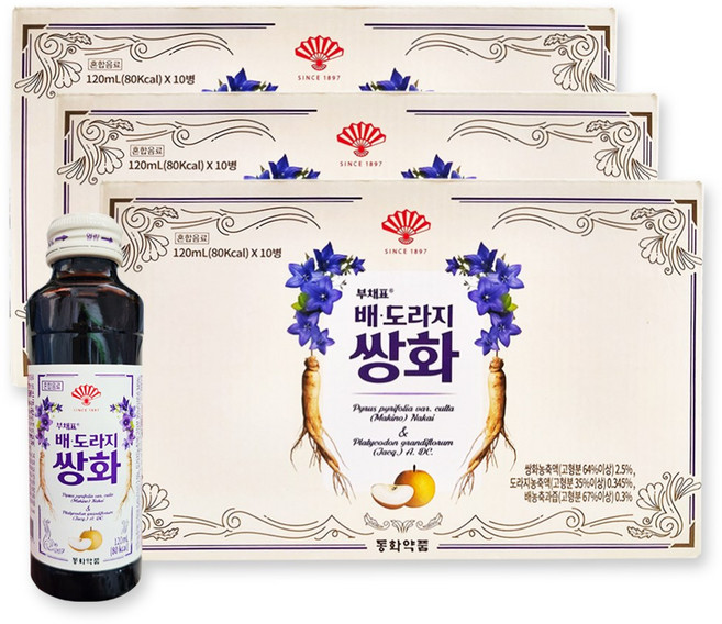 동화약품 부채표 배 도라지 쌍화, 30개, 120ml