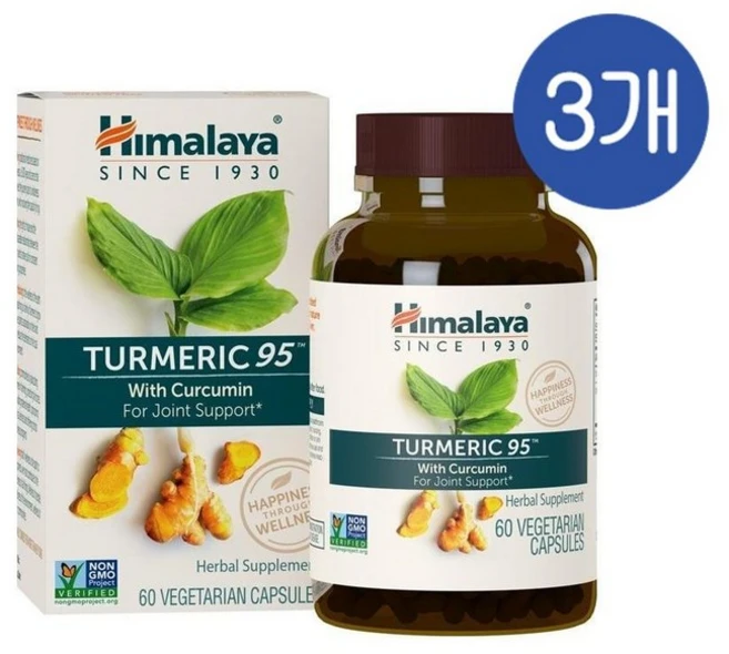 히말라야 터메릭 95 커큐민 캡슐 Himalaya Turmeric, 3개, 60정 - 쿠팡