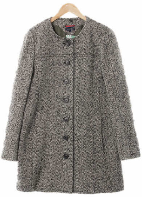 3500 토미힐피거 화이트블랙 헤링본패턴 울혼방 가슴절개라인노카라코트 [M]