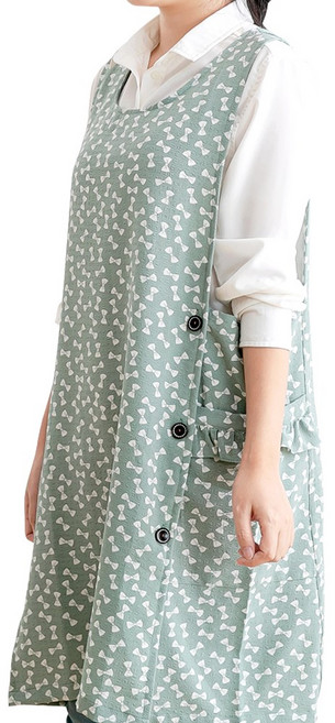 데코에버 여름 리본 쉬폰앞치마 롱 원피스앞치마 (옆주머니형), 그린, 1개