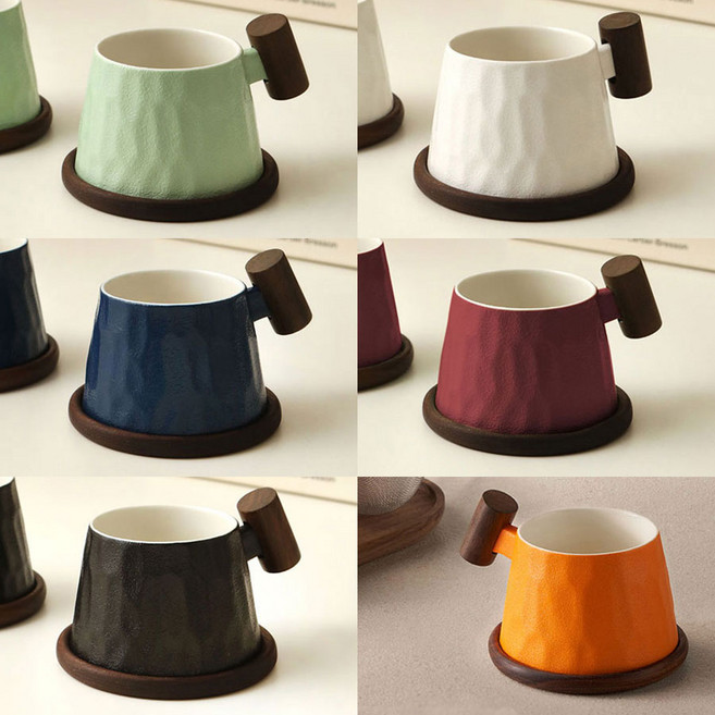 2개세트 나무받침포함 커피잔 전통찻잔 쌍화찻잔 200ml, 오렌지, 1개