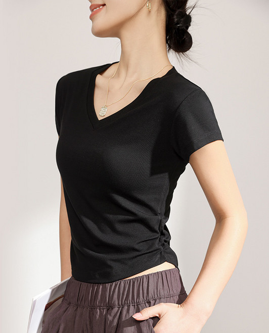 별맘 몸매보장 셔링 브이넥 이너 반팔티셔츠4color