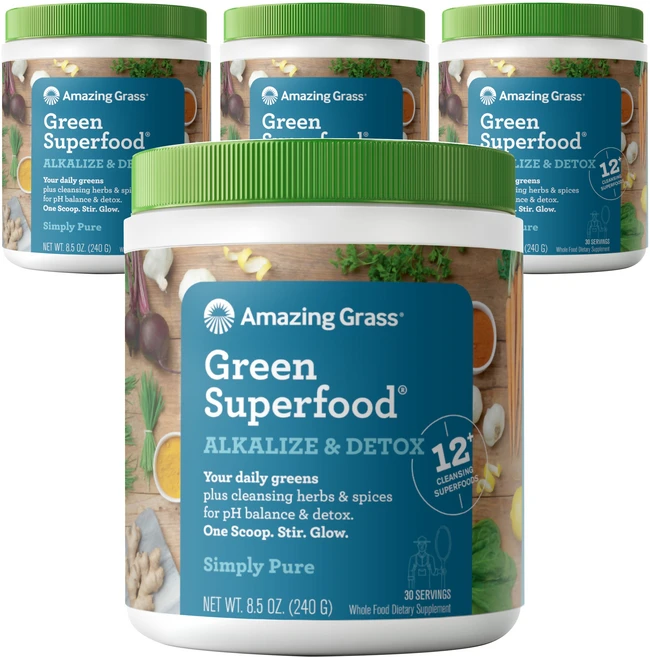 어메이징그라스 그린 슈퍼푸드 알카라이즈 & 디톡스 드링크 파우더, 240g, 4개 - 쿠팡