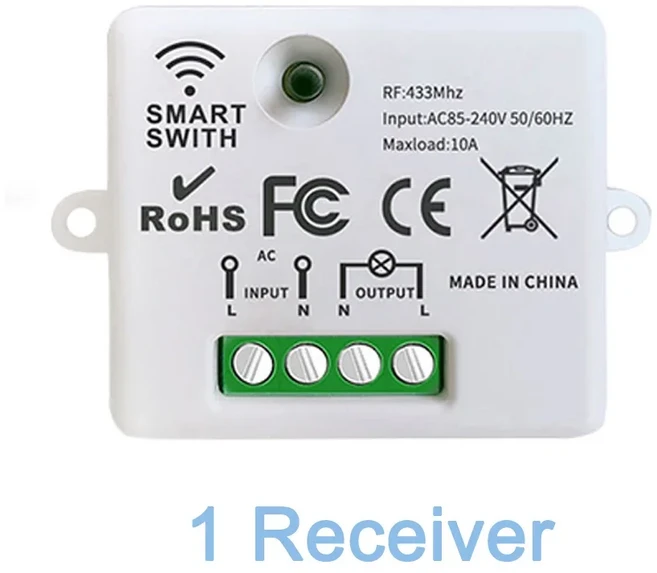 RF 433MHz 무선 리모컨 조명 스위치 릴레이 컨트롤러 가정용 LED 램프용 미니 단추 벽 패널 스위치 10A 240, 02 433Mhz Receiver, 01 빠른