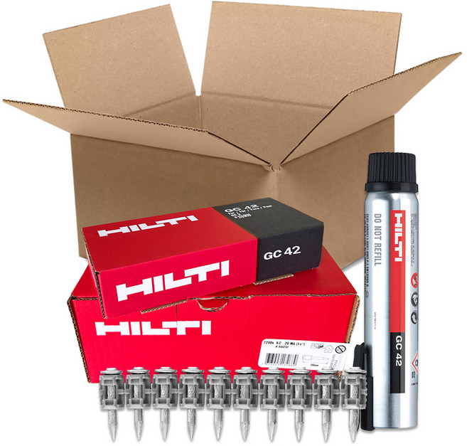 HILTI 힐티 가스캔 GC42 + 가스핀 X-C G3 MX 20mm(1200발) 가스타정기 GX3용, -, 1세트