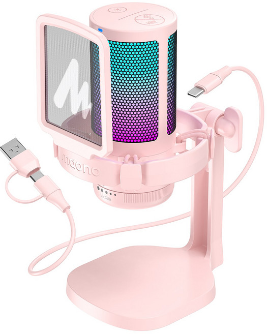 마오노 원터치 노이즈캔슬링 마이크 방송 녹음용 USB 콘덴서 게이밍, 핑크, DGM20, 핑크