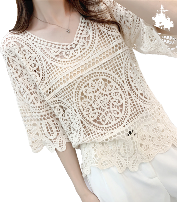 여성용 스몰 케이프 봄여름 숏 코트 플라워 펀칭 레이스 상의 M 뉴타임즈 G335D742