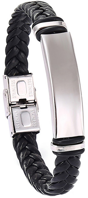 리브온 남성 가죽 팔찌 스테인리스 스틸 포인트 데일리 패션 팔찌