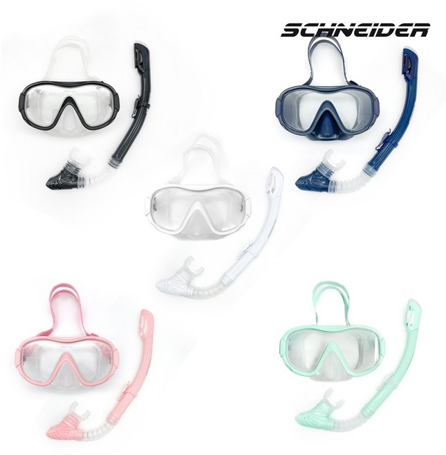 슈나이더 드라이탑 일안식 프리다이빙 스노클링 장비 세트 SN1-XC02, 블랙화이트