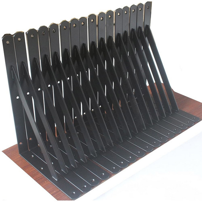 12팩 L10 8인치 블랙 헤비 듀티 선반 브래킷 나사 금속 지지대 각도 플로팅, 16 Pack-Black, 12''x8''