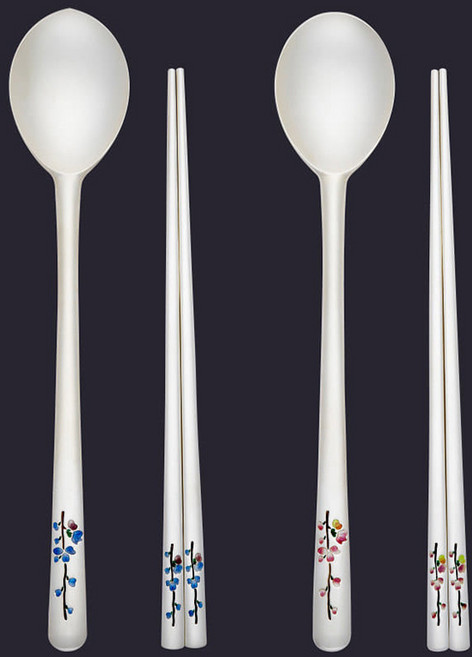 한국도자기 칠보 매화 예단 은수저 2벌 세트 순은 80%