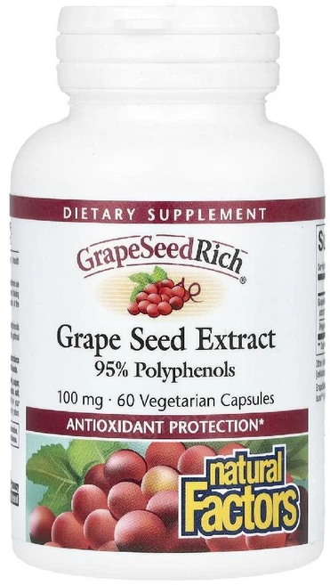 내추럴팩터스 그레이프시드 포도씨추출물 100mg 60캡슐 그레이프씨드 GrapeSeed, 60정, 60개 - 쿠팡