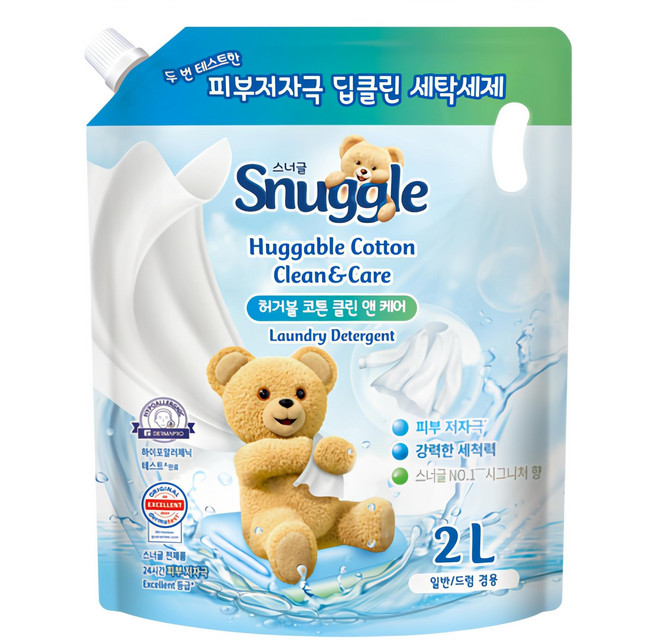 스너글 클린 앤 케어 허거블 코튼향 액상세제 리필, 2L, 1개